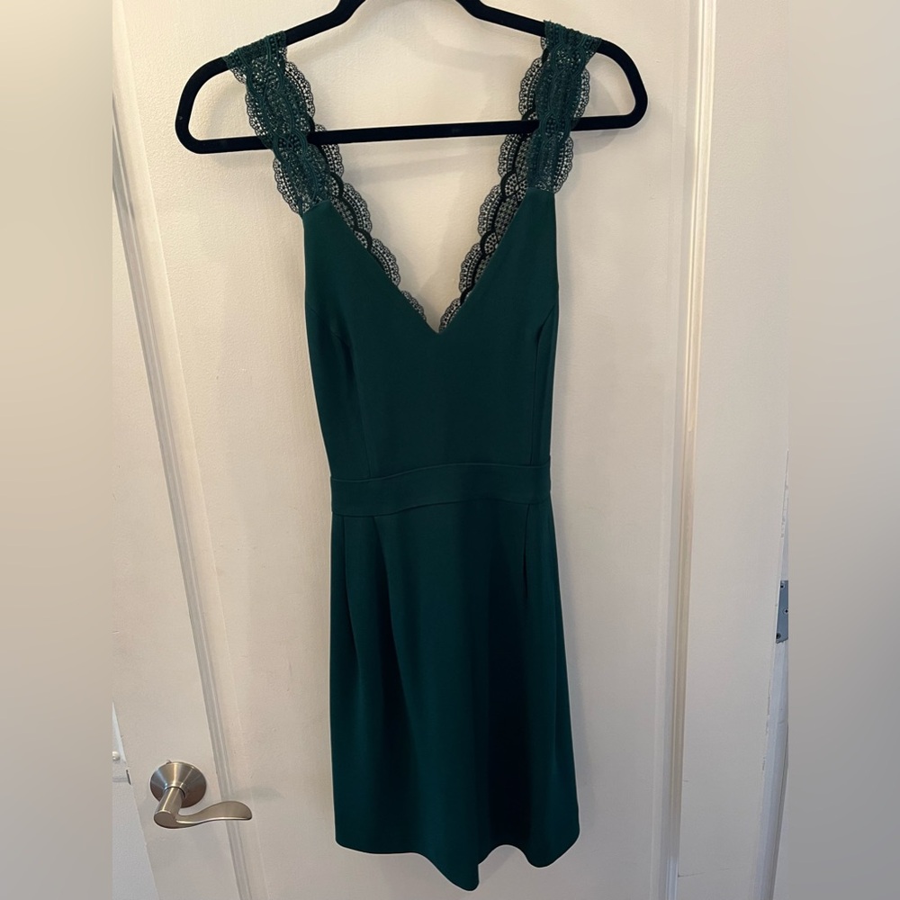 Sezane Green Lace Trim Dress